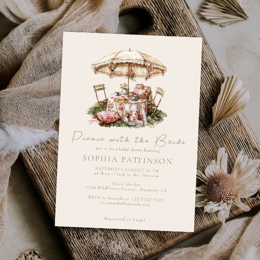 水彩イラストレーションピクニックブライダルシャワー 招待状