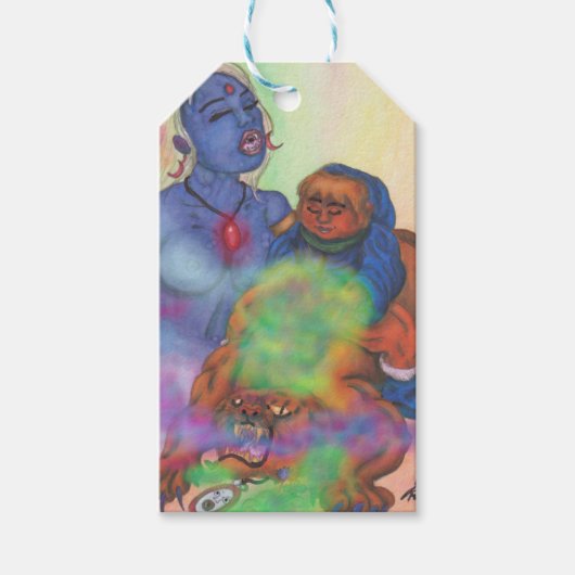 水彩イラストレーションファンタジーラブエロス乗り猫 ギフトタグ (正面)