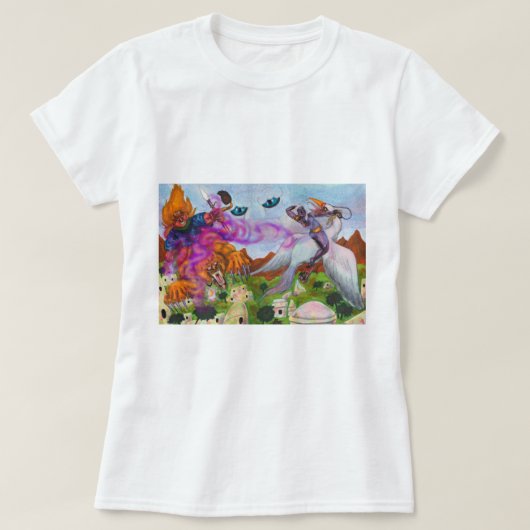 水彩イラストレーションファンタジー戦士ライドリオン Tシャツ (デザイン正面)
