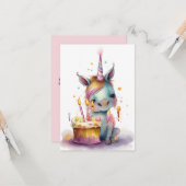 水彩イラストレーションレインボーユニコーン誕生日 カード (正面/裏面インサイチュ)