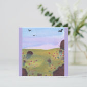 水彩イラストレーション牧草地風景鳥 招待状 (スタンド正面)