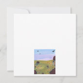 水彩イラストレーション牧草地風景鳥 招待状 (裏面)