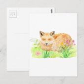 水彩イラストレーション眠る狐 ポストカード (正面/裏面)