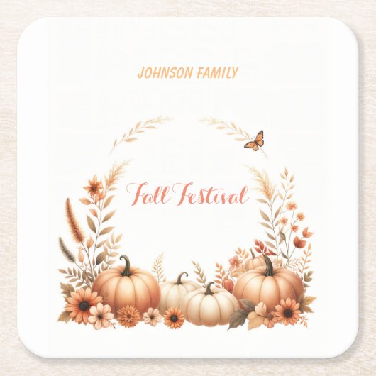水彩イラストレーション秋フェスティバル スクエアペーパーコースター (正面)