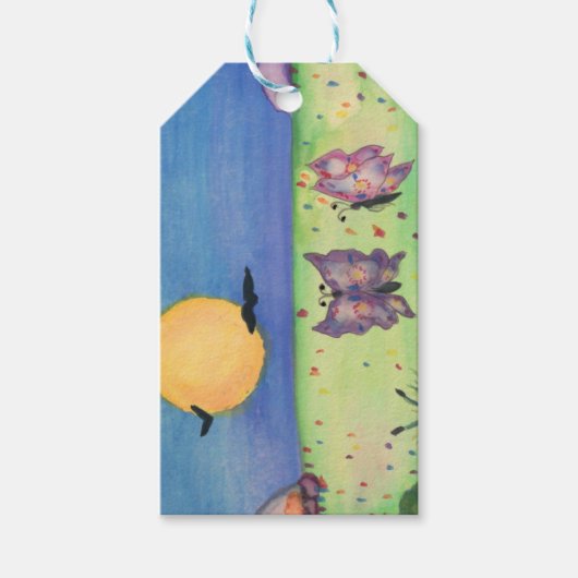 水彩イラストレーション蝶ラブカップル ギフトタグ (正面)