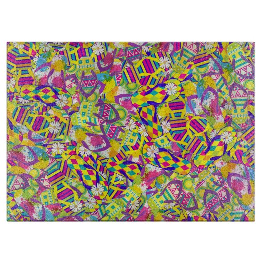 水彩イラストレーション、フリップフロップパターン カッティングボード (正面)