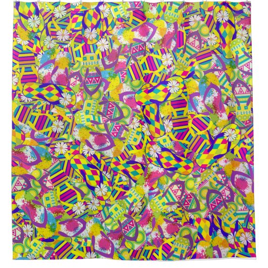 水彩イラストレーション、フリップフロップパターン シャワーカーテン (正面)