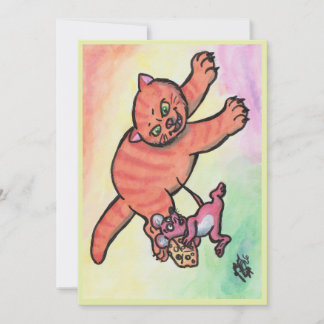 水彩イラスト 猫 ネズミ チーズ カートゥーン 招待状
