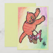 水彩イラスト 猫 ネズミ チーズ カートゥーン 招待状 (正面/裏面)