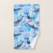 水彩イルカの魚の継ぎ目 バスタオルセット (ハンドタオル)