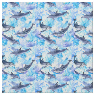 水彩イルカの魚の継ぎ目 ファブリック