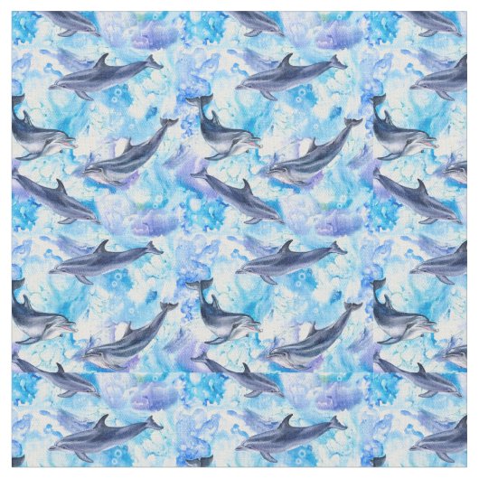 水彩イルカの魚の継ぎ目 ファブリック (クローズアップ)
