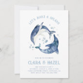 水彩イルカ共同誕生日招待状 招待状 (正面)