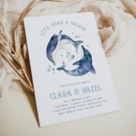 水彩イルカ共同誕生日招待状 招待状