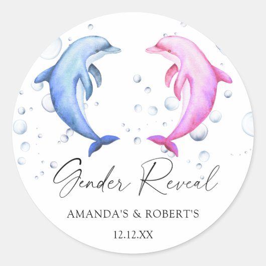 水彩イルカ性別の表示 ラウンドシール (正面)