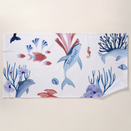 水彩イルカ鯨水中ビーチタオル ビーチタオル