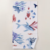 水彩イルカ鯨水中ビーチタオル ビーチタオル (正面)
