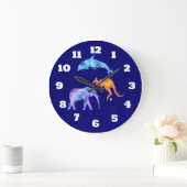 水彩イルカ、ゾウ、カンガルー ラージ壁時計 (ホーム)