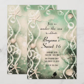 水彩インクの飛沫 オリーブ アンダーザシー スウィート16 招待状 (正面/裏面)