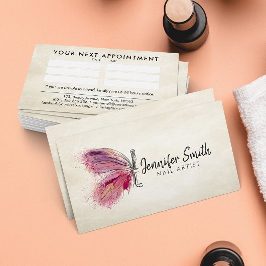 水彩インクバタフライ – ネイルアーティスト 名刺