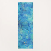 水彩インクブルー&金ゴールド – モノグラム+名前 ヨガマット (正面)