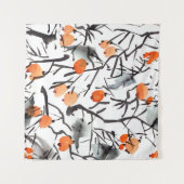 水彩インクベリー葉イラストレーション タペストリー (正面(横))