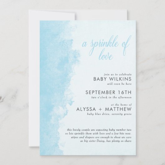 水彩インク洗浄テクスチャボーイベビー散布 招待状 (正面)