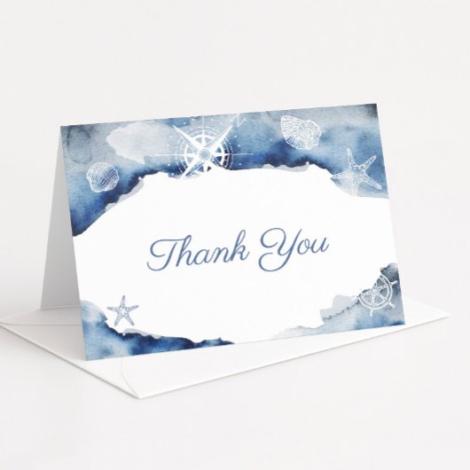 水彩インジゴ海航海のシャワー誕生日 サンキューカード