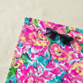 水彩インスパイアピンクブルーフローラ ビーチタオル (インサイチュ)