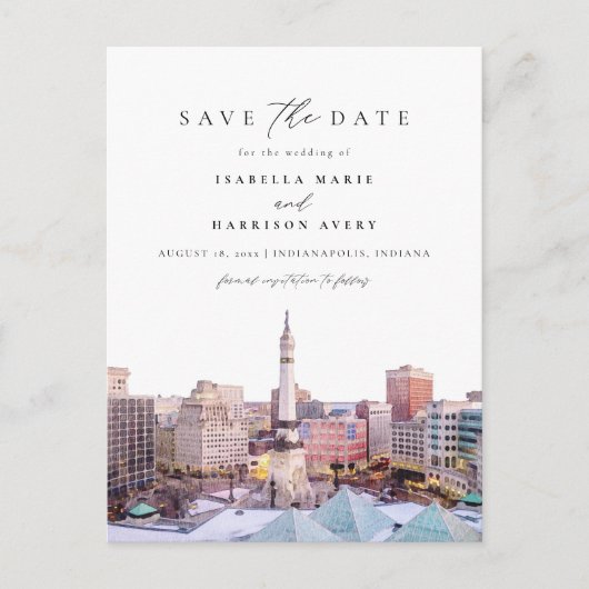 水彩インディアナポリスインディアナスカイラインシティ ポストカード (正面)