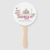 水彩インディアンロータスフラワータージマハル ハンドファン (正面)