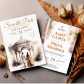 水彩インディアン結婚のテンプレート、マンダプシーク 招待状