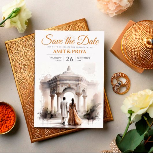 水彩インディアン結婚のテンプレート、マンダプシーク 招待状