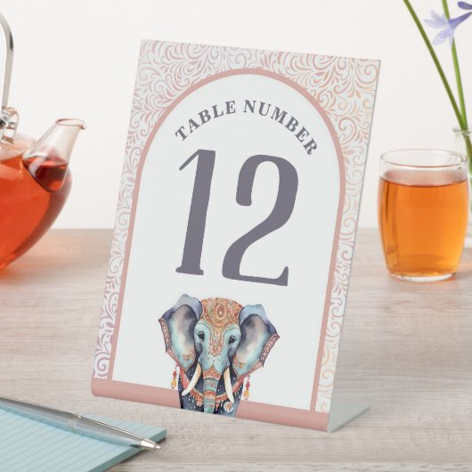 水彩インディアン結婚の象表の番号 台座サイン (インサイチュ)