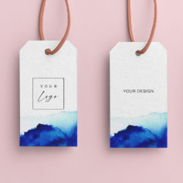 水彩インディゴブルーつるロゴラベル付き/ストリング ギフトタグ