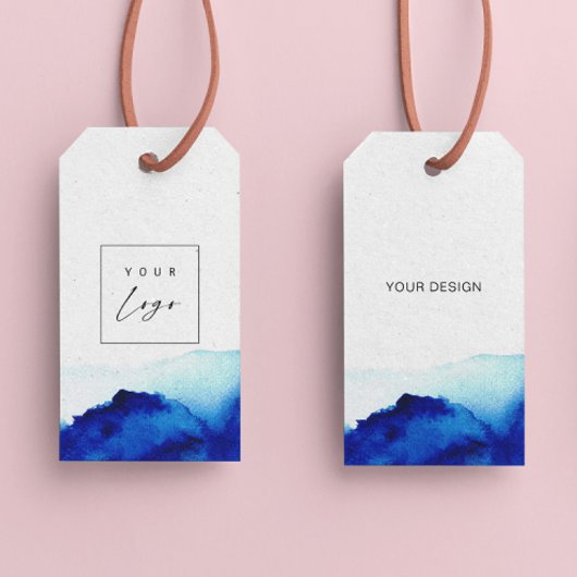 水彩インディゴブルーつるロゴラベル付き/ストリング ギフトタグ