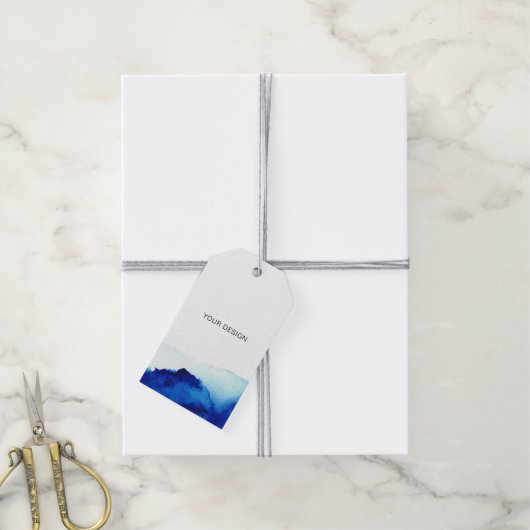 水彩インディゴブルーつるロゴラベル付き/ストリング ギフトタグ (より糸付き)