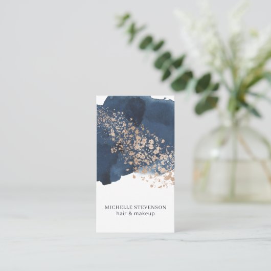 水彩インディゴブルーと金ゴールド 名刺 (スタンド正面)