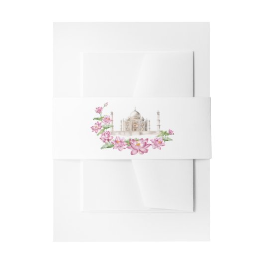 水彩インドの蓮の花 タージマハール 招待状ベリーバンド (正面例)