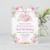 水彩イースターうさぎと花の誕生日 招待状 (スタンド正面)
