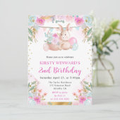 水彩イースターうさぎと花の誕生日 招待状 (スタンド正面)