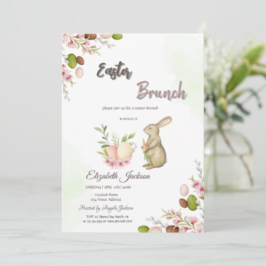 水彩イースターうさぎのイースターブランケット&バブル 招待状 (スタンド正面)
