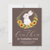 水彩イースターうさぎひまわり花 招待状 (正面)