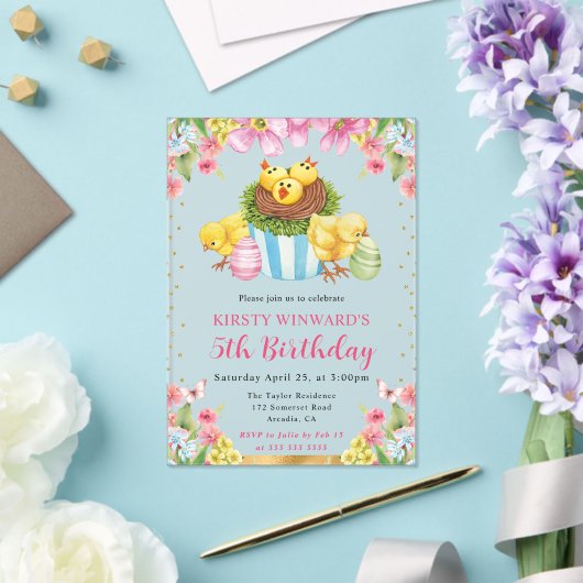 水彩イースターちっくす 春の5歳誕生日 アクリル招待状 (インサイチュ (ウェディング))
