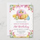 水彩イースターの子うさぎ 春の 21歳の誕生日 招待状 (正面)