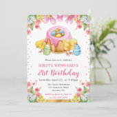 水彩イースターの子うさぎ 春の 21歳の誕生日 招待状 (スタンド正面)