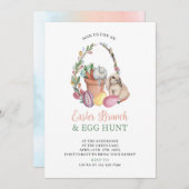 水彩イースターの朝食と卵の宝探し ウサギ 招待状 (正面/裏面)