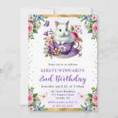 水彩イースターウサギ 春の花 誕生日 招待状 (正面)