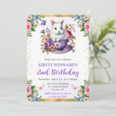 水彩イースターウサギ 春の花 誕生日 招待状 (スタンド正面)