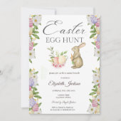 水彩イースターエッグうさぎ花のブランチ & バブル 招待状 (正面)